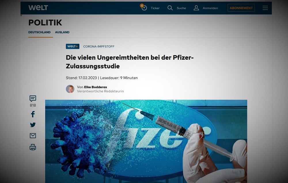 Die Welt: «Η Pfizer απέκρυψε θανάτους και παρενέργειες κατά την διάρκεια των κλινικών δοκιμών του εμβολίου κατά της Covid-19»!